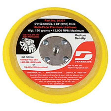 Dynabrade 6 In. Dia. Non-Vacuum Disc Pad, Hook-Face, Short Nap DY335115